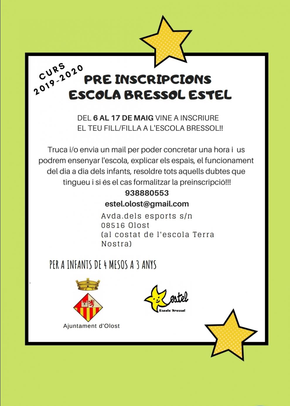Preinscripció a l'Escola Bressol Estel per al curs 2019-2020